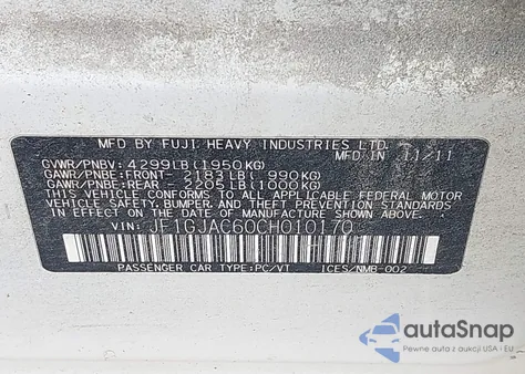 2012 Subaru Impreza 2.0I Premium из США, поврежденный, VIN JF1GJAC60CH010170